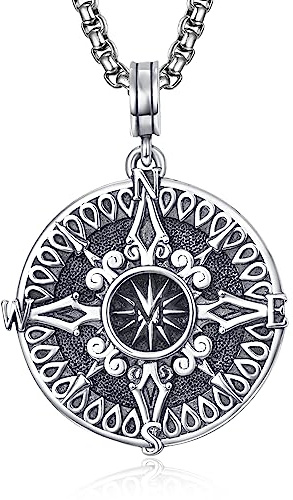 ADMETUS Kompass Halskette 925 Sterling Silber Kompass des Lebens Reise Anhänger Kette Graduation Geschenk für Herren mit 2.5mm 22+2 Rolo Ketten