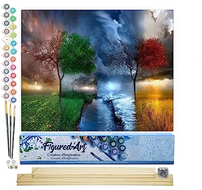 Figured'Art Malen Nach Zahlen Erwachsene Mit Rahmen Die vier Jahreszeiten - Paint by Numbers Basteln DIY Bastelset 40x50cm Mit Keilrahmen (nicht gespannt)