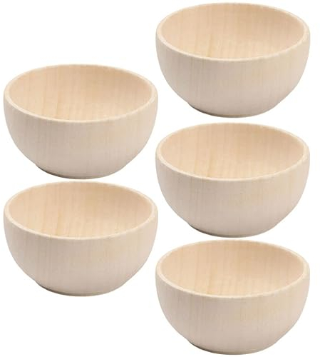 TEHAUX 5 Pcs Unfinished Wooden Bowls for Kids DIY Craft Bowls Set for Painting and Decoration Smooth Edge Mini Wooden for Home Use
