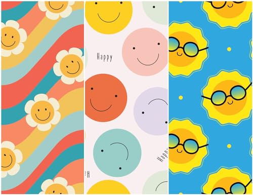 Heko Panels Stoff Panel Wasserdicht Mit 3 Mustern Canvas-Stoff Polyester Stoff Zum Nähen Nähstoffe Dekostoffe Wasserabweisend Blickdicht 121,5 x 153 cm Sonne Smileys
