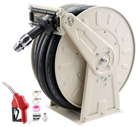 VEVOR Avvolgitubo Carburante, 1 x 50', Avvolgitubo Diesel Retrattile, Costruzione in Acciaio al Carbonio con Ugello Carburante, Tubo in Gomma NBR per Camion Cisterna Veicoli Nave Aereo 300PSI