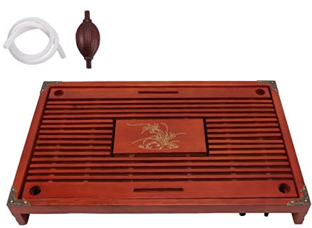 Kuuleyn Vassoio da tè Kongfu in Stile Cinese, Tagliere in Legno, Vassoio da Portata per Drenaggio dell'Acqua, Infusore per Amanti del tè, Persone con Motivo a Orchidea(Rosso)