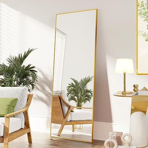 FANYUSHOW Specchio per tutto il corpo, 150 x 50 cm, con telaio in metallo, HD, grande specchio da parete con ganci per soggiorno, camera da letto e spogliatoio, specchio