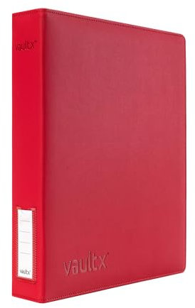 Vault X 3-Ring-Trading-Kartenordner, passend für 9-Taschen-Seiten, 540 Karten, Exo-Tec-Material, Leicht zu Öffnen, D-Ring-Klemmordner für Sammelkartenspiele, Sportkarten, TCG (Rot, Schlank)
