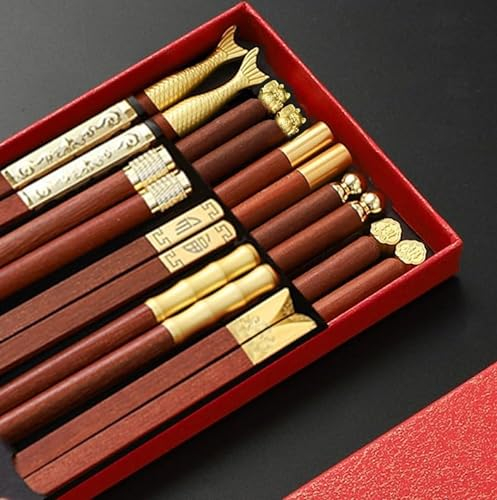 JITEM Palillos Chinos Tradicionales, 10 Pares de Palillos de Caoba, Que significan Buena Suerte y Buena Suerte. Los Palillos Son Ligeros Y Adecuados para Principiantes.