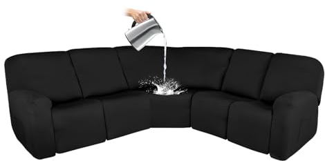 XHDZSW Elastischer Ecksofabezug 5-Sitzer, Sofa überzug Ecksofa L Form, Sofahusse Eckcouch Cover, Schnittsofa Seater Lounger Corner Seat Lounger Couch Covers (Schwarz,5 Sitzer)