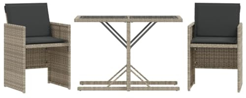 vidaXL Bistro Set 3-TLG., Balkonset mit Kissen, Sitzgruppe für Garten Terrasse Balkon, Gartenmöbel Gartengarnitur, Hellgrau Poly Rattan