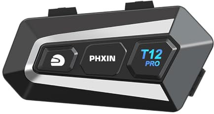 PHXIN T12PRO MESH Motorcycle Bluetooth Intercom, 32 Riders 1km Helmet Communication System, Support Audio Multitasking/Music Sharing/Voice Assistant/FM Radio/IP67 Waterproof