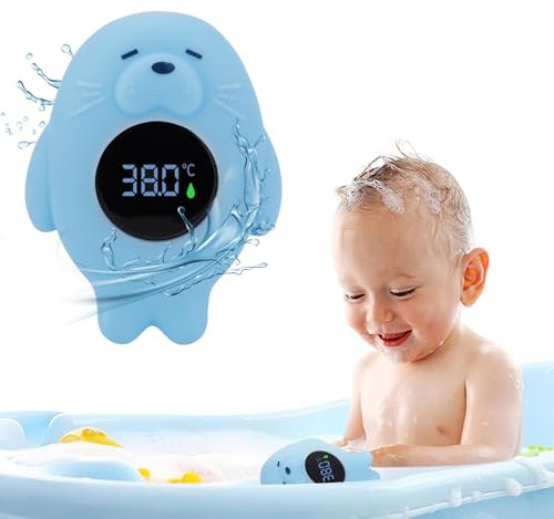 UNISOPH Badethermometer Baby, Badethermometer Mit Led-Licht-Temperatur-Warnfunktion, Badewannenthermometer Mit Hochauflösendem Touchscreen Geeignet Für Kinderbadewanne (Seeotter)