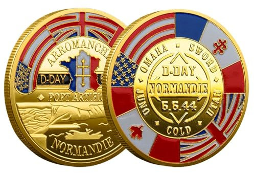GAUEIOUR D Day 80th Anniversary Commemorative Coin For Collectors,1944 Normandy Landing Allied Army Commemorative Coin, World War II Chronicles Soldier Commemorative Coin, Collection Gift (Golden)