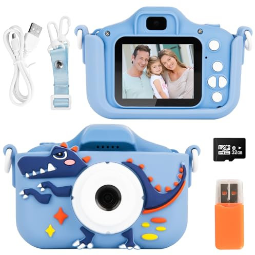 Appareil Photo pour Enfants 2.0 Pouces Enfant Appareil Photo Numérique - Mini Caméra Rechargeable Caméscope Cadeau Jouet Filles Garçons de 3 4 5 6 7 8 9 10 Ans, vidéo HD 1080p, 32G SD Carte, Bleu