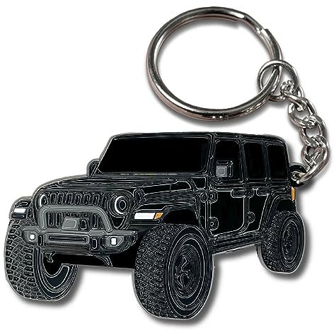FOUR WHEEL BEAST Porte-clés Jeep Wrangler - Accessoires sous licence officielle Jeep Rubicon JL JKU 2024 2023, noir, 2 x 1.5