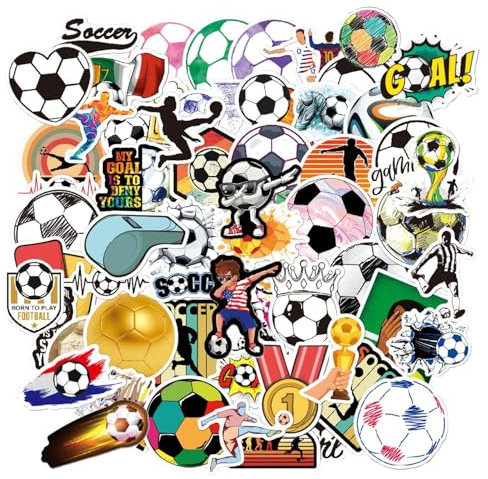 EHDWXVZM 100 Pegatinas de Elementos de Fútbol, Graffiti de Dibujos Animados, Fiestas, Decorativas e Impermeables para Vasos de Agua