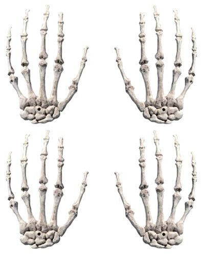 IHLOOTD Halloween Skelett Hände Realistische Terror Gruselknochen Skelett Schädel Hände für Halloween Requisiten Dekoration, Halloween Deko Outdoor Skelett, Cosplay Zubehör (2 Paare)