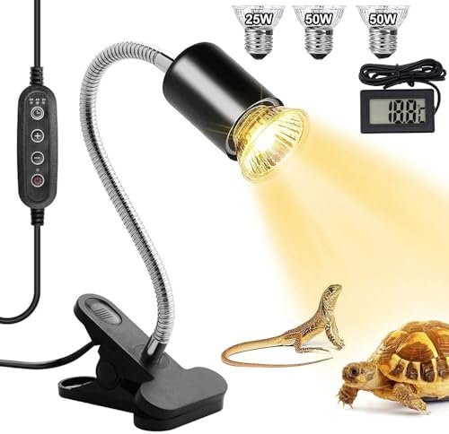 Dhqkqg Lampada Riscaldante per Tartarughe, Lampada Tartaruga Kit, Turtle Heat Lamp con Timer, 3 Lampadine(25W+2x50W) e 1 Termometro per Serbatoio Dell'acqua, per Rettile, Anfibi, Tartaruga