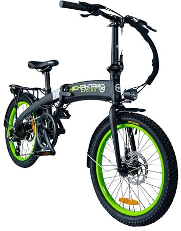 Highphoria E Bike Klapprad Elektrofahrräder 20 Zoll, Klappfahrrad Erwachsene mit 36V 10,5Ah 378Wh Batterie, 250W Motor, 7-Gang Elektrofahrrad 25km/h, 100km Reichweite(Schwarz/Grün)