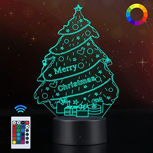 Mamowla 3D Lampada Led, Luce Notturna Bambini 3D Illusion Lamp con Telecomando 16 Colori che Cambiano3d Lamp ,4 Modalità Flash Luce Notturna Led per Decorazioni Natalizie Biryhday,Albero di Natale