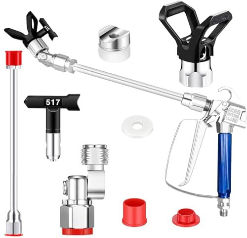 Juego de pistola pulverizadora de pintura sin aire, alta presión 3600 PSI con poste de extensión de 10 pulgadas, protector de punta, boquilla 517, junta giratoria, kit de pulverizador sin aire para