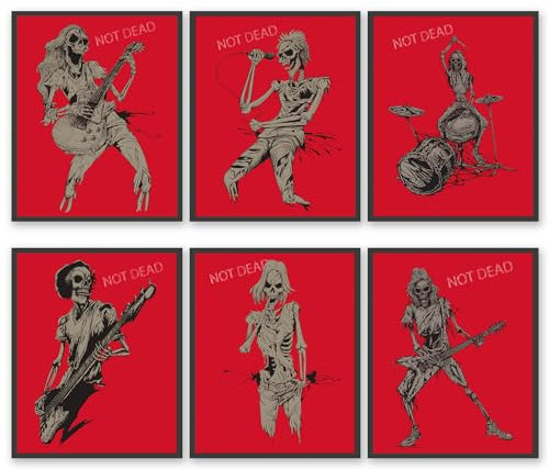 Punk-Musikposter,Musik Leinwand Wand Kunstdrucke, Rock Human Skelett Musiker spielen Poster, Rock and Roll für immer Schädel Musik Raum Dekor Wand Dekor 8x10 Zoll (20.3x25.4 cm) Ungerahmt