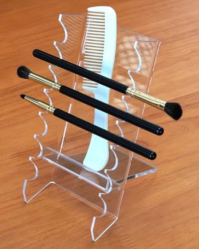 BlingTrail Acrylic Makeup Brush Holder for Vanity, Unique Office Desk Accessories For Women Aesthetic, Pen Display Stand Holder, Makeup Brush Drying Rack, Make Up/Hair/Paint Brush Holder, Clear