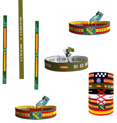Pulsera Policía Nacional Guardia Civil Local Cruz Borgoña Militar Pack 3uds España Tela Bordada Unisex (Guardia Civil *2 + Militar Honor)