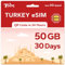 TSIM Prepaid Türkei eSIM für Reisen | 30 Tage 50 GB 5G Geschwindigkeit | Hotspot erlaubt | eSIM QR-Code per E-Mail innerhalb von 24 Stunden nach Versand gesendet | QR-Code scannen und sofort verwenden