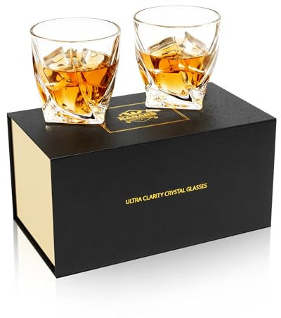 KANARS Verre à Whisky, Verres a Whiskey en Cristal pour Scotch, Whisky, Martini, Cognac, 300 ml, Lot de 2 Pièces, Belle Boîte Cadeau