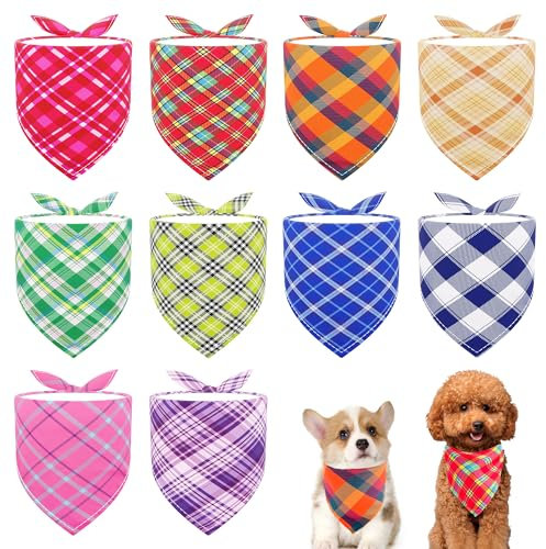 JpGdn Hundehalstücher, kariert, für XS, kleine Hunde, Katzen, Welpen, waschbar, Dreieck-Lätzchen, Schals für Jungen und Mädchen, Pflegezubehör, 10 Stück