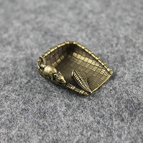 SBCGFY Retro Copper Mini Dustpan Mouse Corn Statue Feng Shui Wealth Ornament Brass Tea Pet Figurine Home Decor Desktop Decoration for Living Room Craft