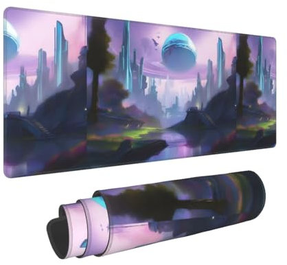 PHAYAH Gaming Mouse Mat Colorful Halo Pattern Xxl Xl Large Mouse Pad Desk Mat Non-Slip Rubber Mice Pads Stitched Edges 31.5 X 11.8 In