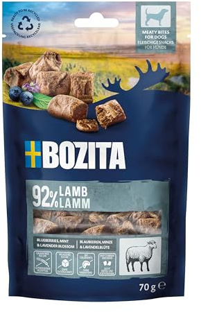 Bozita Meaty Bites Hundesnack mit 92% Lamm – 70 g getreidefreie Hundeleckerlies ohne Huhn & Glyzerin – schmackhafte Dog Treats, ideal als Leckerli für Hunde beim Training & zur Belohnung