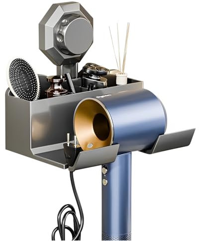 Qixuer Soporte del Secador de Pelo, Pared de Soporte del Secador de Pelo de Aluminio Sin Perforación, Soporte del Secador de Pelo con 2 Compartimentos en el Hotel