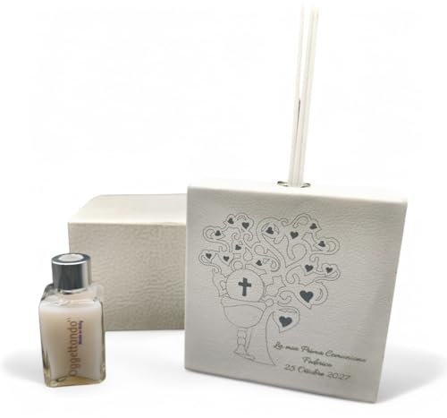 OGGETTANDO Lufterfrischer aus Kunstleder Kommunion Baum Herz personalisiert in Box Gastgeschenk Geburt, Taufe, Kommunion, Firmung, Jubiläen, Geburtstage