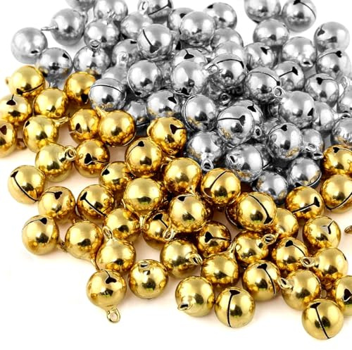 120Stk Mini Glöckchen Gold Silber Kupfer Schellen Glocken für Basteln Schmuck Deko Weihnachten Geschenkverpackung – 12mm