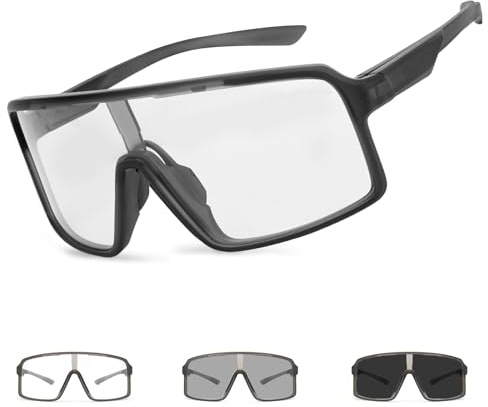Homeinmind Fahrradbrille Selbsttönend für Herren Damen Photochromatische Sport Sonnenbrille Fahrrad UV400 Schutz Klar Rennrad Brille TR90 Rahmen für Schnelle Radfahren Laufen Mtb Outdoorsport,Grau