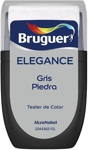 BRUGUER ELEGANCE Pintura Monocapa ExtraMate, Paredes y Techos, Interior, Exterior protegido, Alta Durabilidad, UltraLavable, Resistente al Desgaste y Manchas Gris Piedra 30 ml