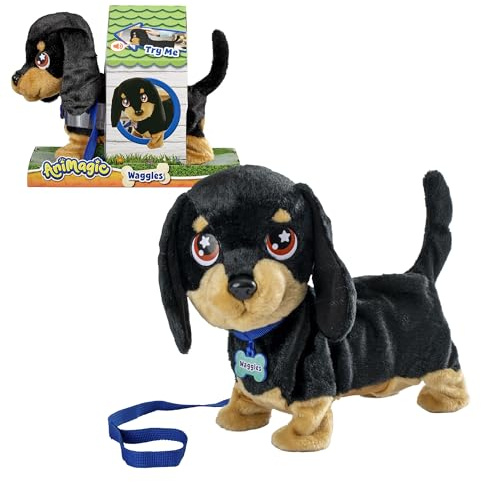 Bizak Animagic Waggles 64559091 Interaktives Plüschtier, ab 2 Jahren, niedlicher und lustiger Dackel, sehr weich, geht, bellt und wackelt mit dem Schwanz