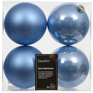 Weihnachtskugeln Kunststoff 10cm 4 Stück - klassisch & bruchsicher - Christbaumkugeln Weihnachtsbaumkugeln für Weihnachten - Christbaumschmuck & Weihnachtsbaumschmuck - Himmelblau