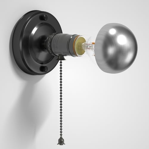 Wandlampe mit schalter Vintage Zugschalter Wandleuchte Innen, industrial E27 Antik Lampe Wand Metall Wandspot für Café Restaurant Schlafzimmer (Retro Glühbirne Inklusive)