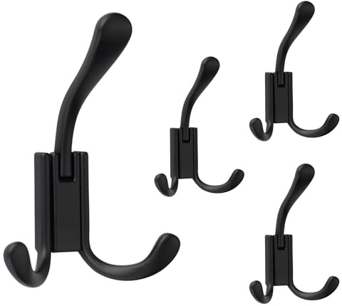 HookNest Wandhaken Schwarz Matt 4er Set – 3 Aufhängepunkte | Garderobenhaken & Kleiderhaken aus Zinklegierung | Verdeckte Schrauben | Bis 5 kg | Für Flur, Bad & Küche