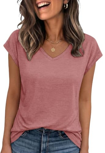 Cuptacc Camisetas Manga Corta Mujer con Cuello en V de Verano Blusas de Mujer Elegantes Top de Manga Corta Ropa de Negocios