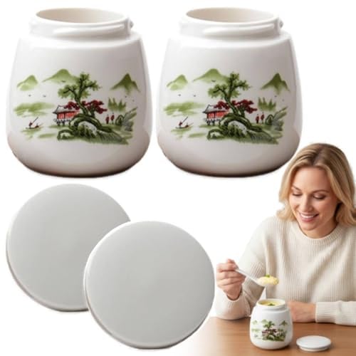 Coddled Egg Cups, Egg Coddlers Sets with Lids, Vintage Style Ceramic Coddled Eggs Cooker, 220ml Porcelain Steamed Eggs Dish, Retro Chawanmushi Dessert Tableware for Daily Use (C)