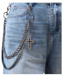 TESGADGETS Hosenkette mit Kreuz Kette Geldbörsenanhänger Punk-Jeansgürtel Biker-Kette Schlüsselanhänger Hip-Hop-Taschenketten Gothic-Accessoires für Damen und Herren, Schwarzgas