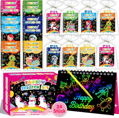 Elfew 24 Pack Scratch Art Party Favors for Kids 8-12, Rainbow Scratch Notebook Crafts Set, Birthday Party Favors for Kids 4-8, Coloring Books Goodie Bags Stuffers, Bulk Classroom Gifts Student Prizes