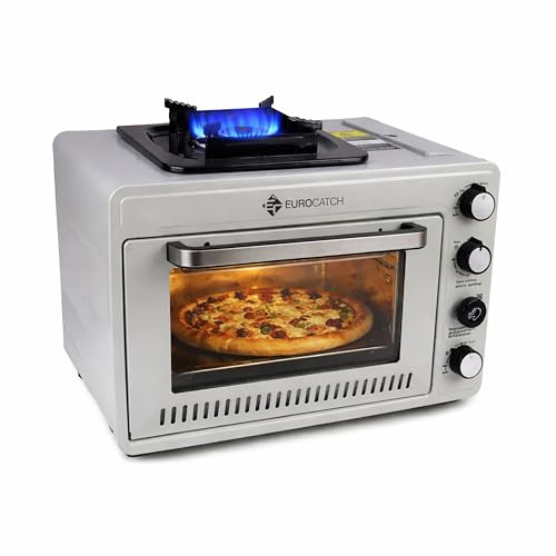 Eurocatch Portable Gas Oven on 227g Gas Cartridges – Camping Oven with Burner – 25.2 Liter – 2.1 kW – Electronic Ignition – Outdoor & Home Use
