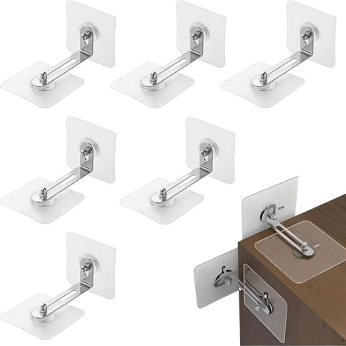Set da 6 Ancoraggi per Mobili Antiribaltamento Senza Foratura - Staffe in Metallo Adesive di Sicurezza per Bambini e Animali, Kit di Fissaggio Trasparente per Armadi, Cassettiere e Librerie