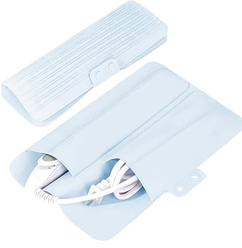 Alfombrilla y Bolsa Térmica de Silicona, para Plancha de Rizador y Pelo, Accesorio Protector y de Viaje para el Hogar, Azul