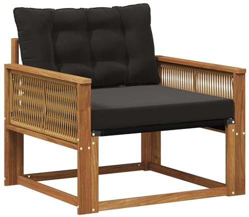 vidaXL Outdoor-Sofagarnitur Massives Akazienholz und Textilene Natur, Garten, modernes, wetterfestes, Outdoor-Sofa, Lounge-Möbel, Terrassenset, Sitzgruppe