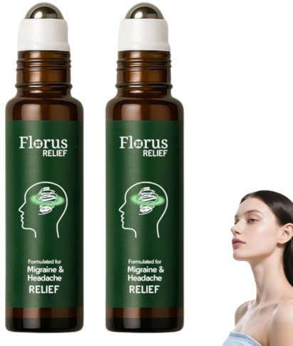 Florus Relief Migraine Roll on, 10ml Natural Headache & Tension Relief Roller, Instant Cooling Comfort for Head Discomfort, Portable & Easy to Use，2 PC