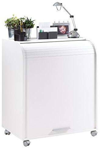 SIMMOB Bureau Informatique Blanc à roulettes 5 Niches L 79.2 H 93.8 P 53.2 cm - Blanc